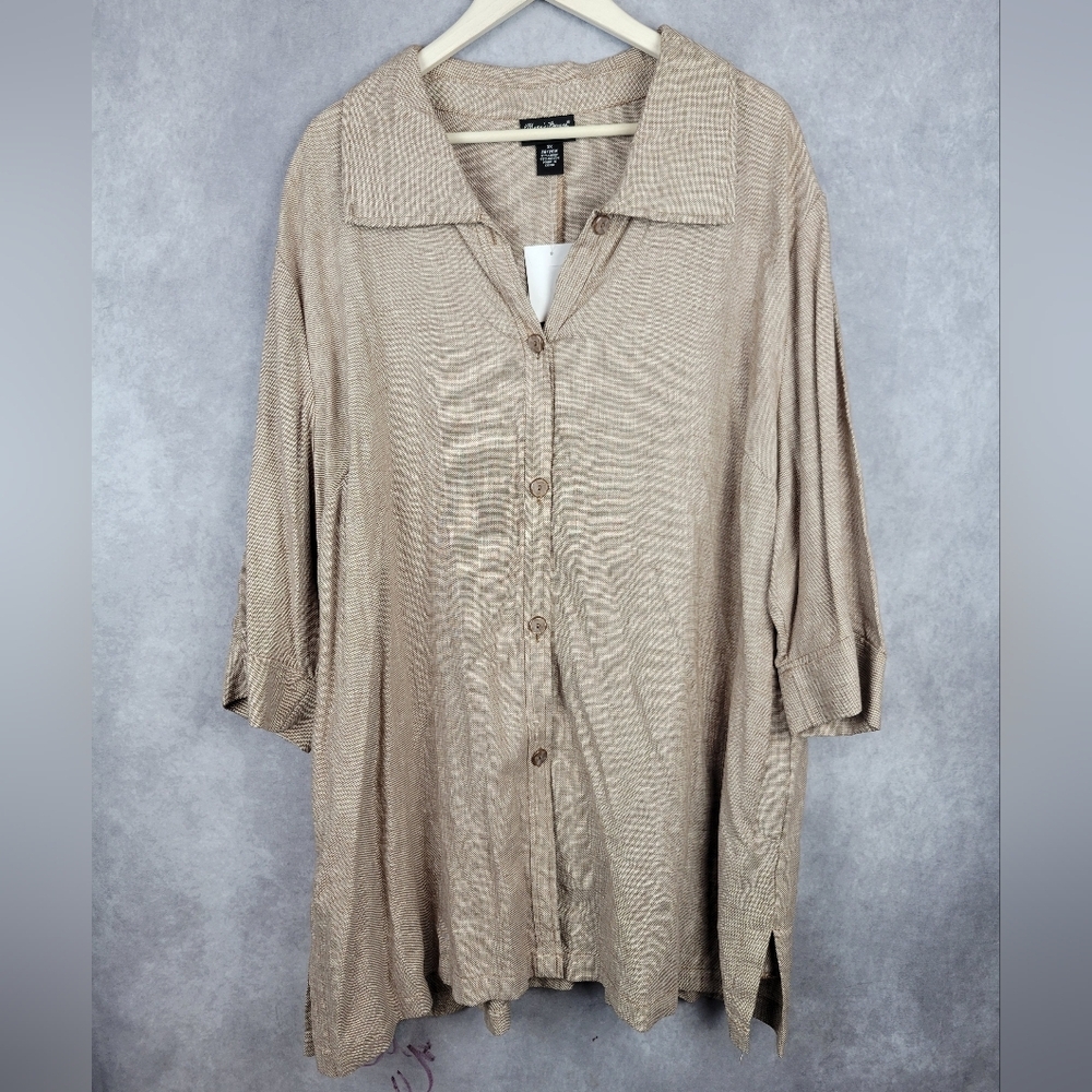 Maggie Barnes Shirt Womens 3X 26-38W Beige Linen Blend Jacket Shacket Breathable